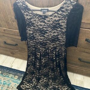 A. Byer Black and Nude Lace Dress